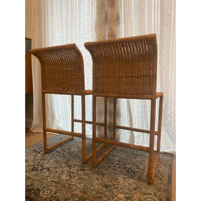 Mid Century Modern Costal Boho Chic Wicker Bar Stools a Pair Chairish