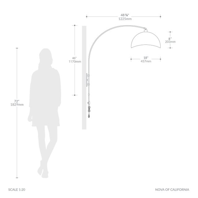 2020s Luna Bella Wall Arc Lamp - Black Nickel Steel, Matte Black/Silver Shade, Dimmable For Sale - Image 5 of 6