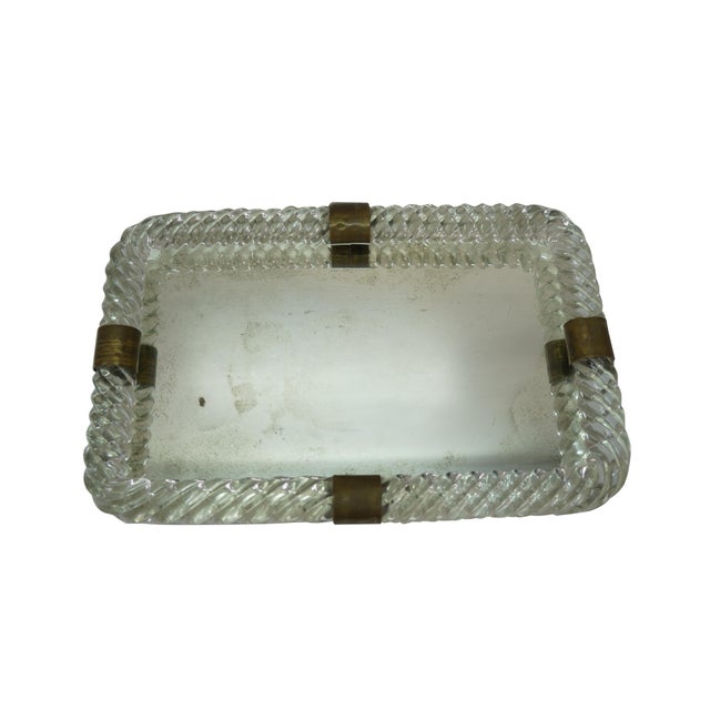 Italian Mid Century Italian Murano Twisted Rope Glass Mirrored Vanity Tray 16" For Sale - Image 3 of 14