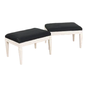Pair, Gustavian Style White Painted Stools, Sweden Circa 1880