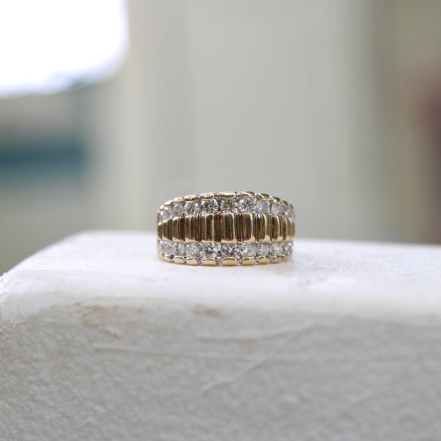 Vintage 14k Gold Diamond Encrusted Band, Size 5.5 For Sale - Image 9 of 10
