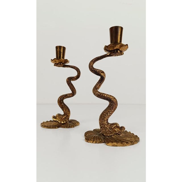 Vintage Italian Baroque Style Brass Dolphin Candlesticks, 1950s, Set of 2 For Sale - Image 17 of 18