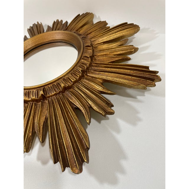 Large 18" Vintage 1990s Golden Sunburst Wall Mirror For Sale - Image 6 of 18