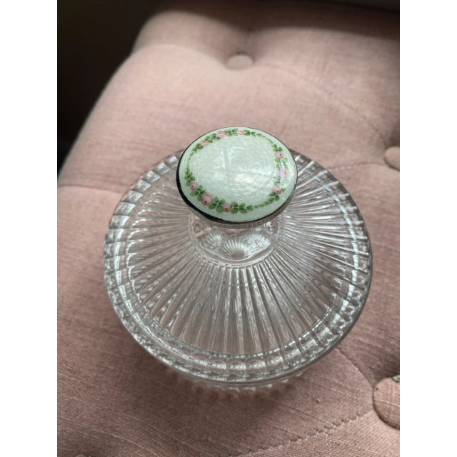 Metal Antique Heisey Glass Vanity Jar With a Sterling Enameled Handle, 1920s For Sale - Image 7 of 10
