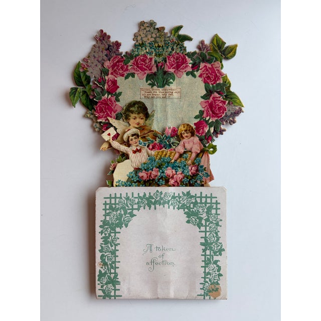 Traditional Antique German Three-Dimensional Honeycomb Valentine Easel Card With Violin Cupid, C. 1905–1915 For Sale - Image 3 of 5