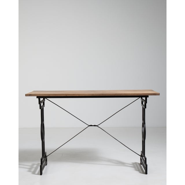 Cast Iron Bistro Table with Oak Top, Antique, France, 20th Century For Sale - Image 9 of 17