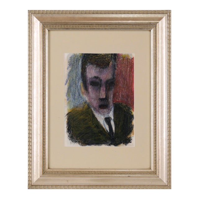 Abstract Expressionist Portrait of a Man in a Suit in Pastel on Paper Bay Area For Sale