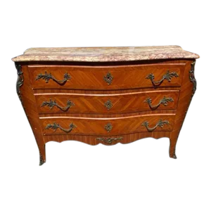 1900s Louis XVI Style Marble-Top Bombe Commode