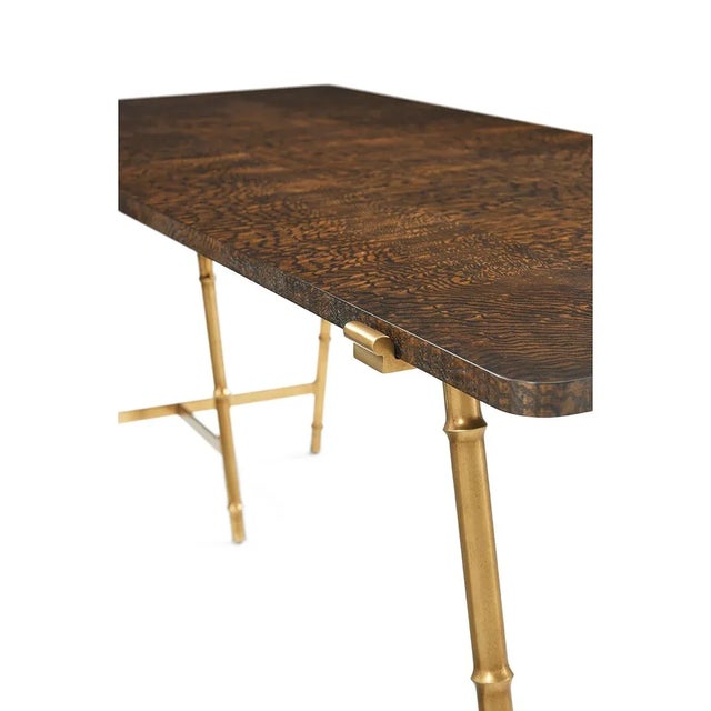 2020s Mid Century Burl Top Writing Table For Sale - Image 5 of 6