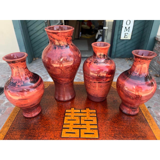 4 Vintage Chinese Realgar Peking Glass Vases For Sale - Image 4 of 7