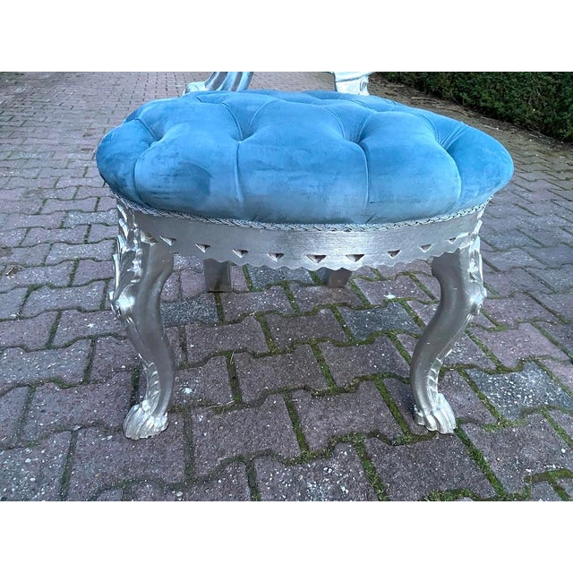 1970s Italian Rococo Silver Beech Velvet Side Chairs Pair For Sale - Image 11 of 12
