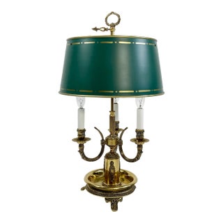 Vintage Empire Style Brass Bouillote Lamp With Green Metal Tole Shade For Sale