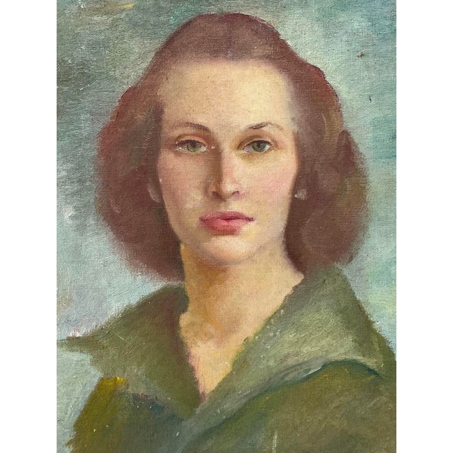 Mid-Century Modern Vintage 1952 Original Oil Portrait on Board For Sale - Image 3 of 12