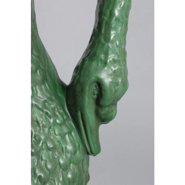 Early 20th Century Rare Huge Signed Exhibition Weller Pottery Green Matte Swan Planter Jardiniere For Sale - Image 5 of 11