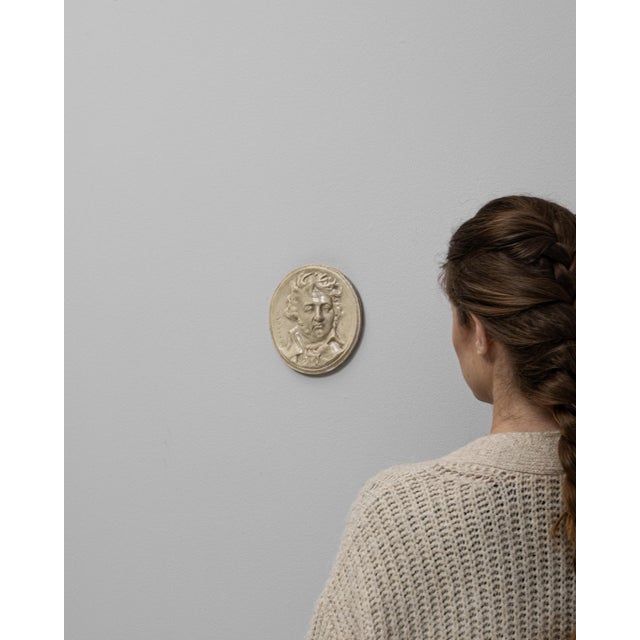 20th Century French Ceramic Wall Art of a Man by Kleber. This finely modeled ceramic medallion depicts a distinguished...