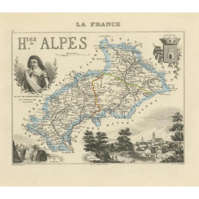 Blue Map of Hautes-Alpes in France by Vuillemin, 1850s For Sale - Image 8 of 10