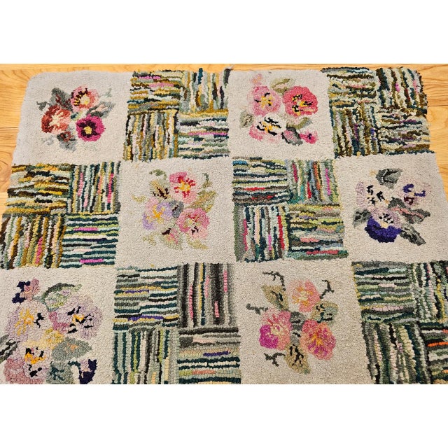 Textile Vintage American Hand Hooked Rug, Block Design, Folk Art Tapestry, 2x3 For Sale - Image 7 of 13
