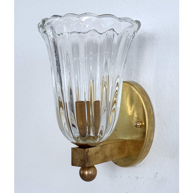 Vintage Italian Brass and Murano Glass Wall Sconces, 1990s, Set of 2 For Sale - Image 9 of 17
