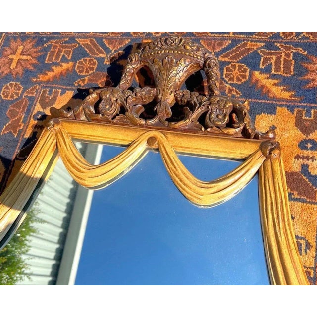 Baroque 1930’s Italian Carved Wood Draped Mirror. For Sale - Image 3 of 12