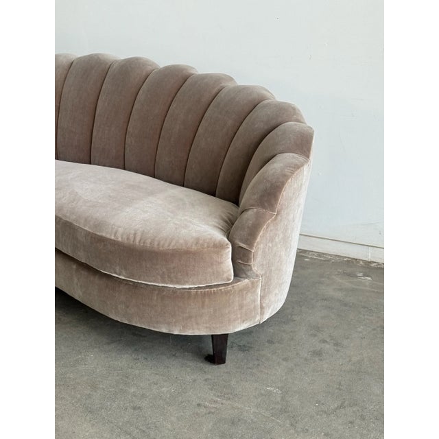 Vintage Fluted Back Sofa in Stone Velvet For Sale - Image 9 of 10
