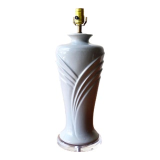 Postmodern Gray Ceramic and Lucite Table Lamp For Sale