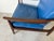 Mid Century Ib Kofod Larsen Style Scandinavian Lounge Chair With Blue Leather Cushions For Sale - Image 11 of 18