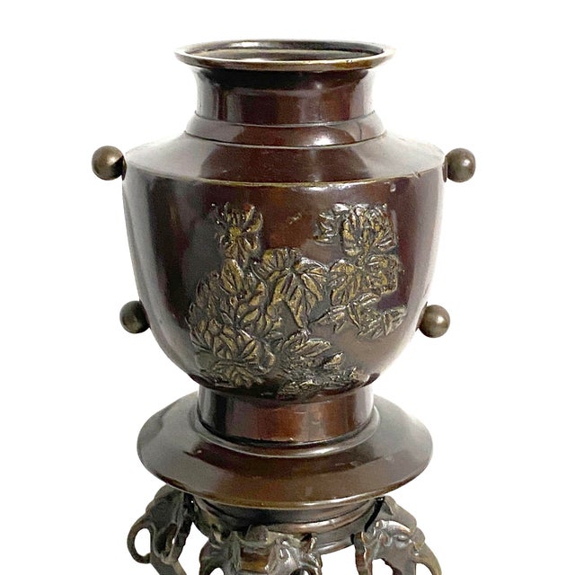 Metal Vintage Japanese Bronze Ceremonial Incense Burner 8" H For Sale - Image 7 of 10