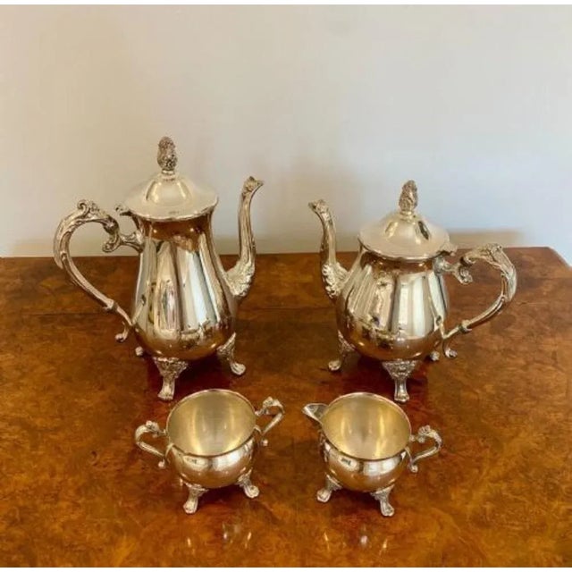 Antique Edwardian Silver Plated Four Piece Tea Set, 1910, Set of 4 For Sale - Image 4 of 5