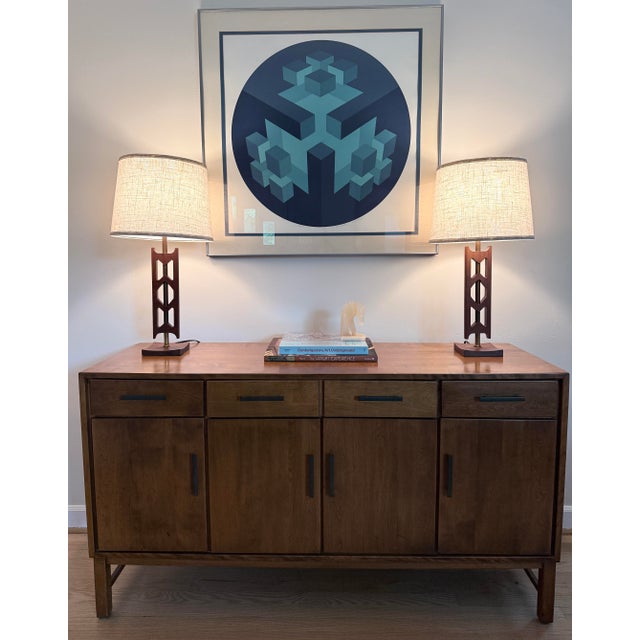 Elevate your space with this striking pair of Mid-Century Modern sculptural table lamps. Crafted from rich, warm-toned...