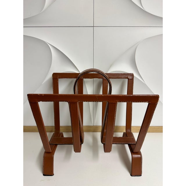 1950s Stitched Leather Magazine Rack For Sale - Image 5 of 12