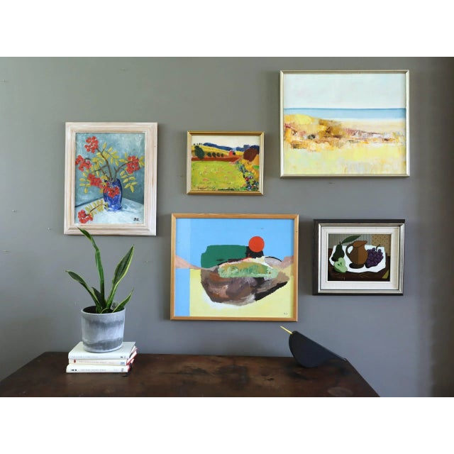 Mid-Century Modern Mid-Century Modern 'Shoreline Light' Vintage Original Swedish Abstract Coastal Landscape Oil Painting, Framed For Sale - Image 3 of 12