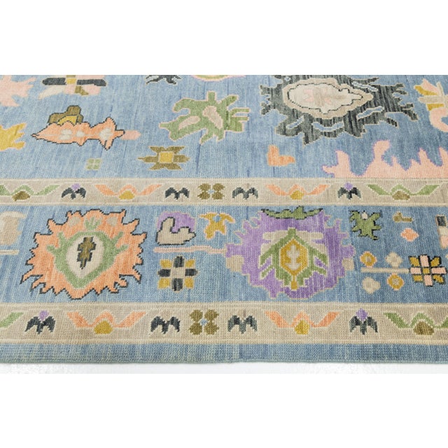 Contemporary Modern Oushak Style Hand-Knotted Wool Area Rug in Sky Blue & Pastel For Sale - Image 10 of 12