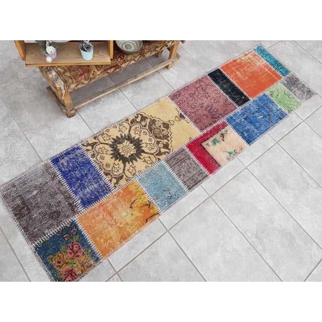 Yellow Colourful Vintage Handknotted Runner For Sale - Image 8 of 10