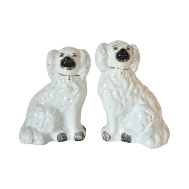 Wood Chloe & Charles the White Staffordshire Dogs and Their Portraits For Sale - Image 7 of 12