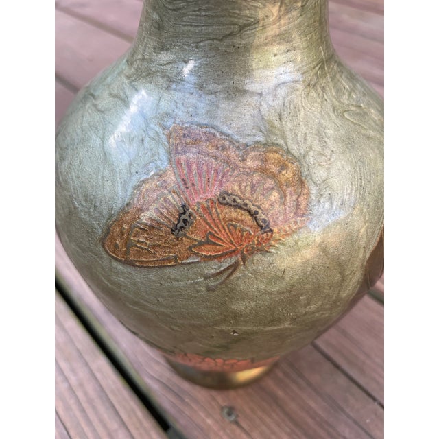 Aqua Mid 20th Century Art Deco Enameled Brass Vase From Spain For Sale - Image 8 of 10