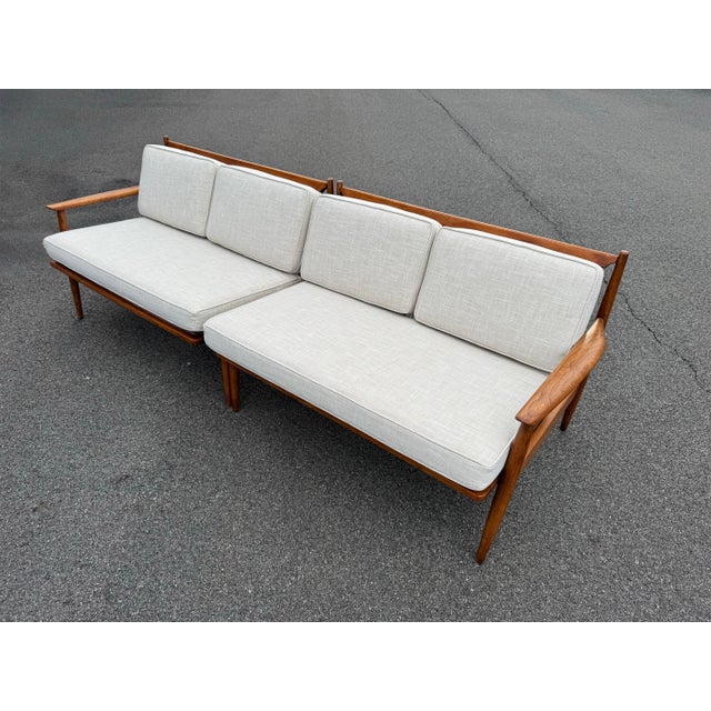 1960s 1960s 2 Piece Walnut Sofa Attributed to Viko Baumritter With New Upholstery For Sale - Image 5 of 11