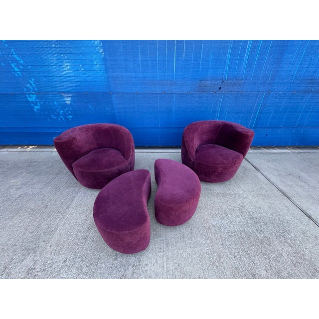 1980s Pair of Vladimir Kagan Nautilus Chairs and Ottomans For Sale - Image 11 of 15