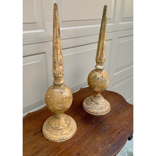 French Country Weathered Cast Iron Garden Finials, a Decorative Pair For Sale - Image 3 of 12