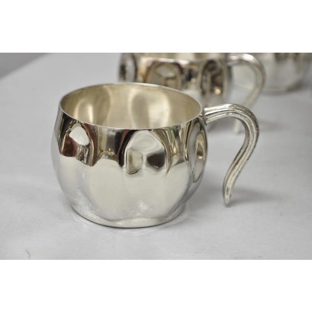 Metal Vintage Modern Regency Style Silver Plated Pedestal Punch Bowl W 12 Hanging Cups For Sale - Image 7 of 18