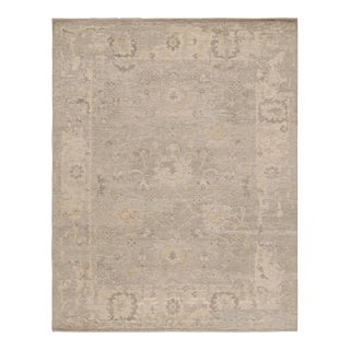 Rug & Kilim’s Oushak Style Rug in Gray and Beige With All Over Floral Pattern For Sale