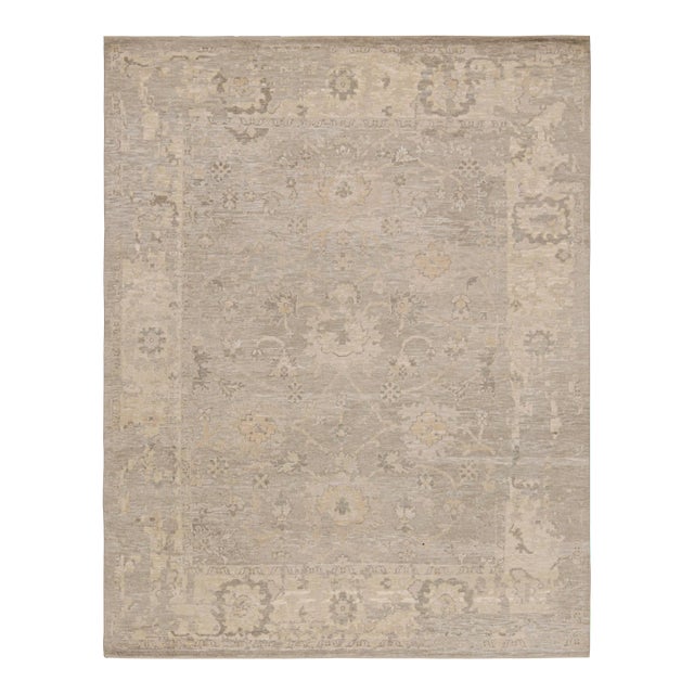 Rug & Kilim’s Oushak Style Rug in Gray and Beige With All Over Floral Pattern For Sale