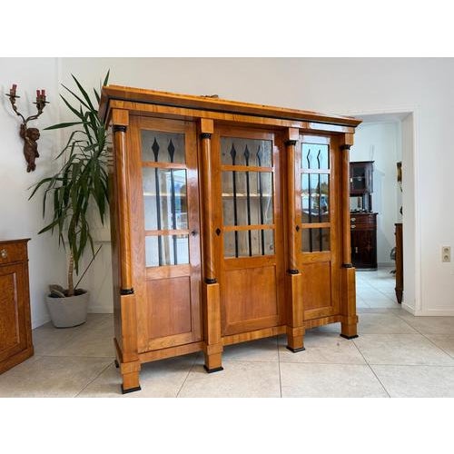 For Sale: Original Biedermeier Style Display Cabinet, Walnut, Height x Width x Depth 180 x 197 x 54 cm. This impressive,...