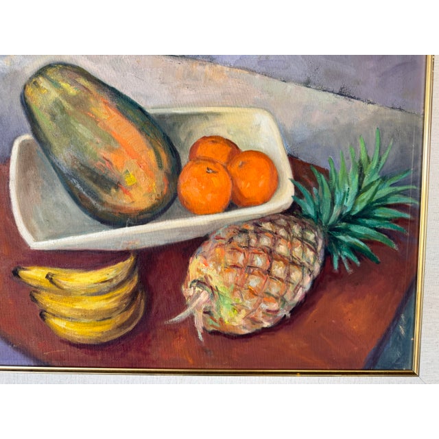 Abstract 1980s Vintage Still Life – Fruit Composition Oil on Canvas Painting, Framed For Sale - Image 3 of 12