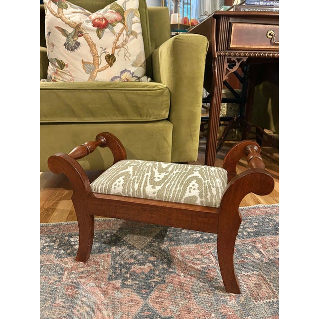 Vintage Biggs Richmond Mahogany Regency Revival Footstool With Designer Upholstery For Sale In New Orleans - Image 6 of 12