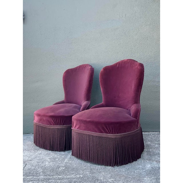 Wood Vintage Camel Back Slipper Chairs - A Pair For Sale - Image 7 of 12