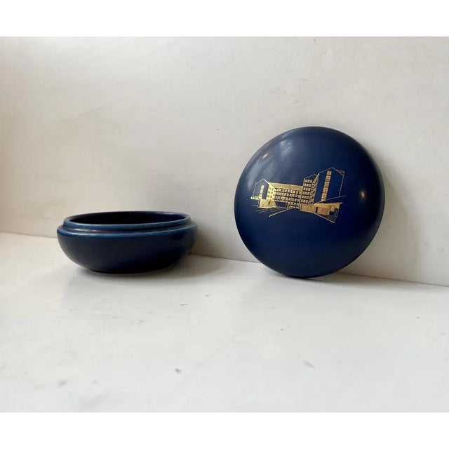 Blue Blue Ceramic Trinket Jar by Nils Thorsson for Aluminia, 1950s For Sale - Image 8 of 8