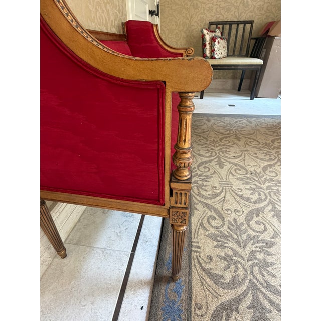Lewis Mittman Lewis Mittman Carved Settee – Red Upholstery & Gilt Accents – Classic Regency Elegance For Sale - Image 4 of 9