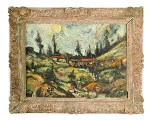 Mid 20th Century "Sunday Stroll Home" Landscape Oil Painting, Framed