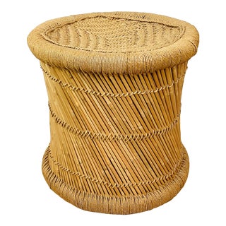 Vintage Pencil Reed Rattan & Rush Crespi Style Footstool Ottoman For Sale