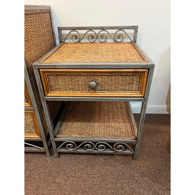 1990s 1990s Wicker Rattan Metal Frame Dresser and Night Stand Coastal, 2 Pieces For Sale - Image 5 of 8